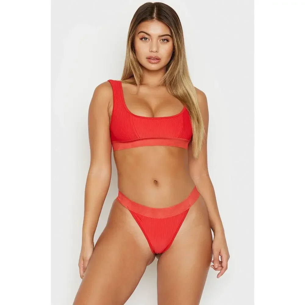 Frankies Bikinis Drew Ribbed Bikini Top - Red - XL - NWT